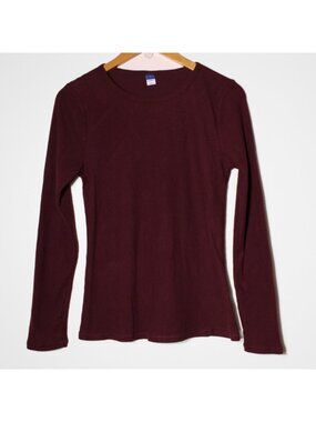 Old Navy Slim Fit Crewneck Soft Brushed Rip Knit Long Sleeve Top Burgundy Size L